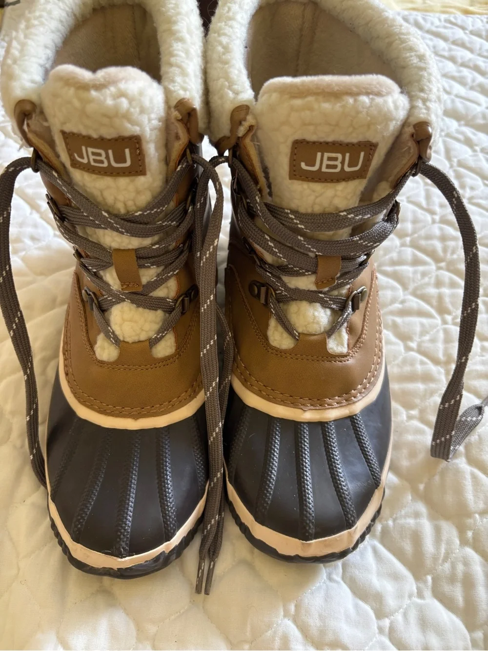 JBU Women's Brown, Blue & Cream Waterproof Winter Boots